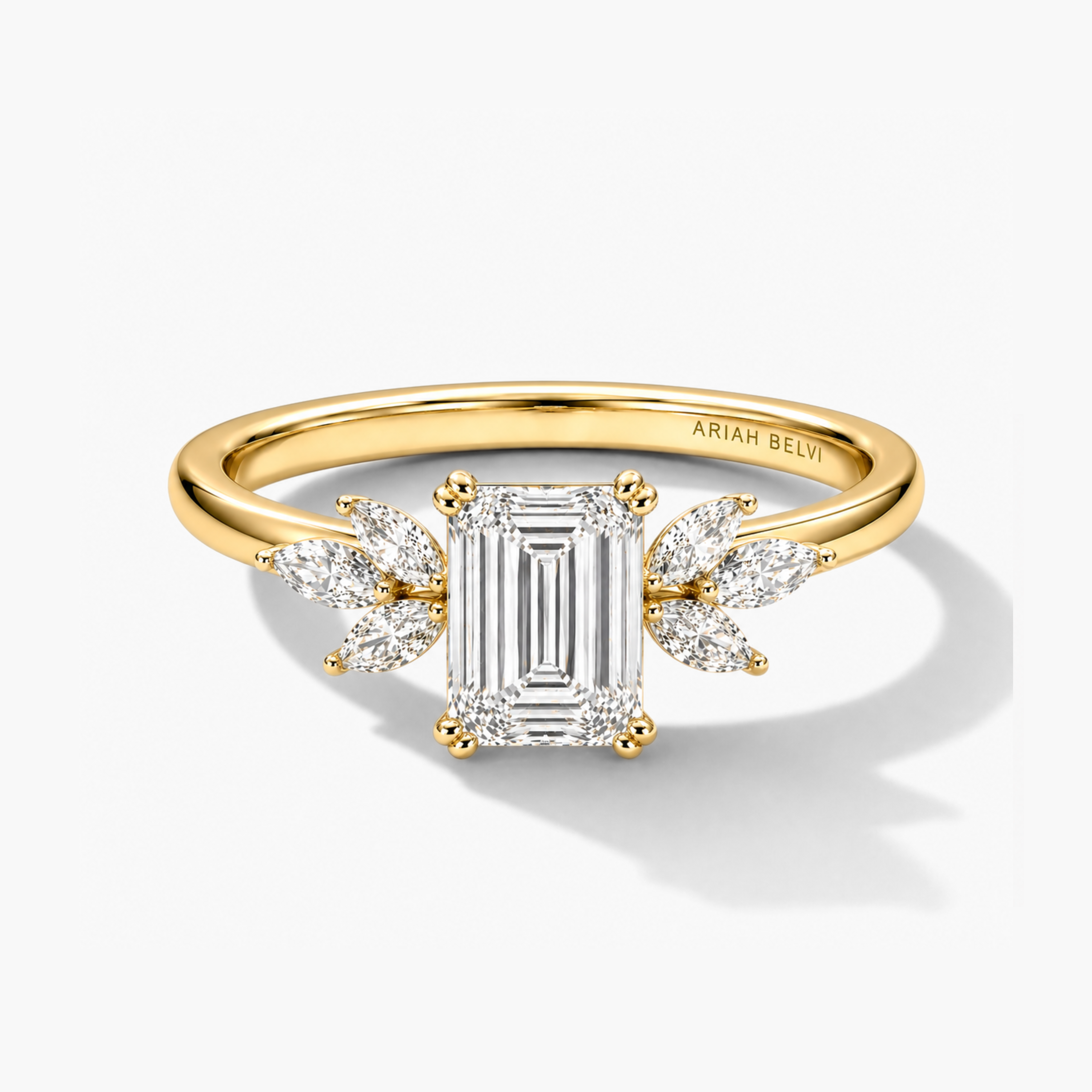 Emerald Cut Diamond Engagement Ring with Marquise Accents