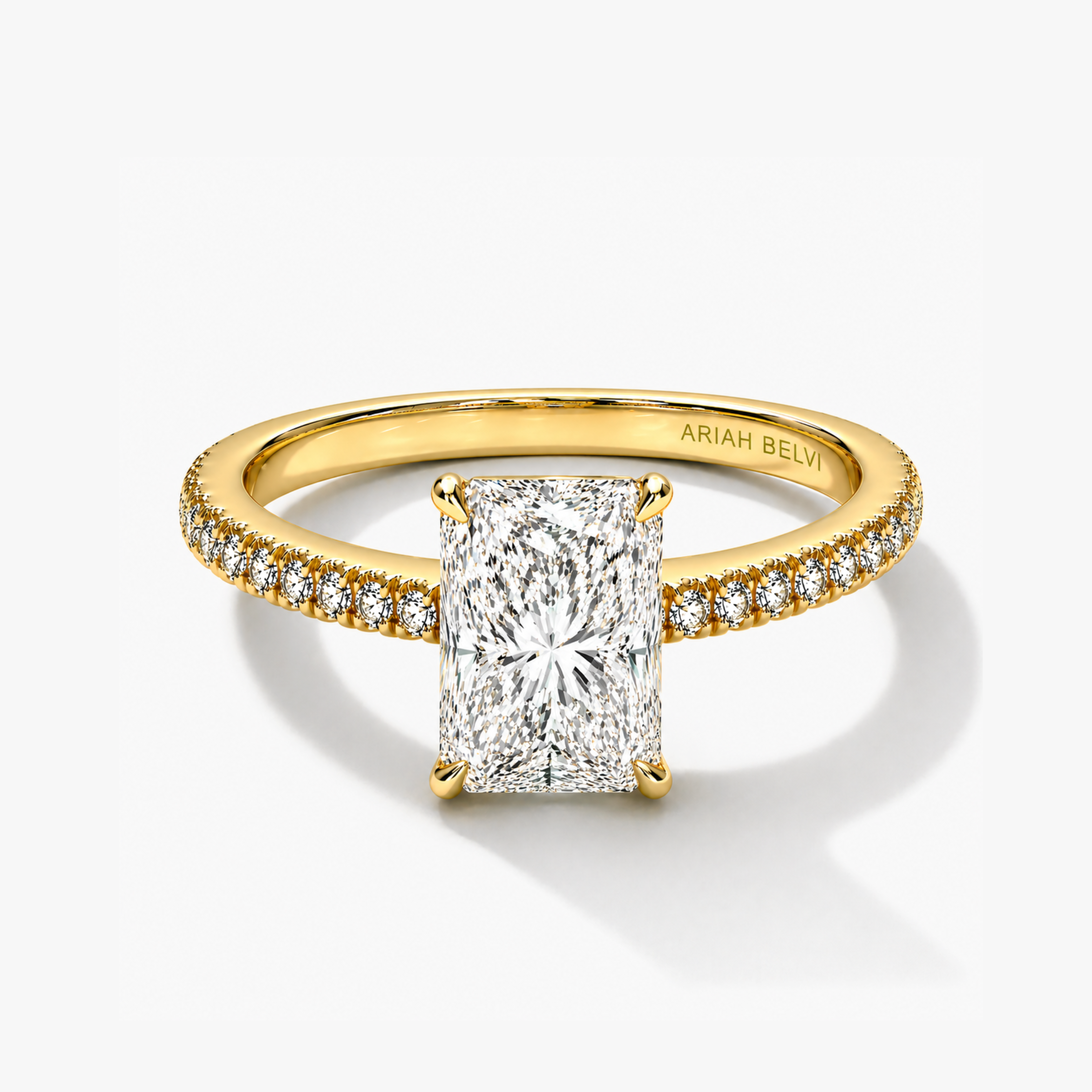 Radiant-Cut Diamond Pavé Engagement Ring with Hidden Halo