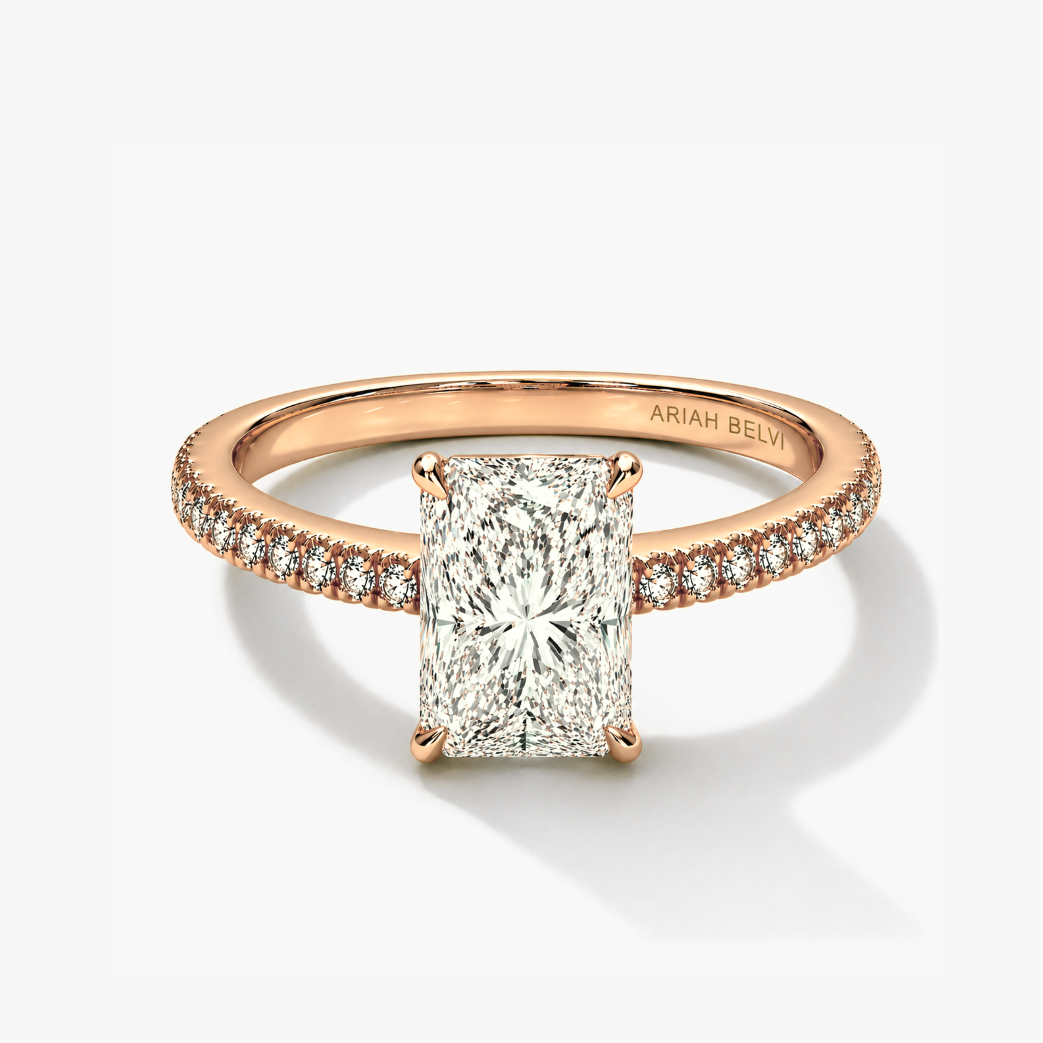 Radiant-Cut Diamond Pavé Engagement Ring with Hidden Halo