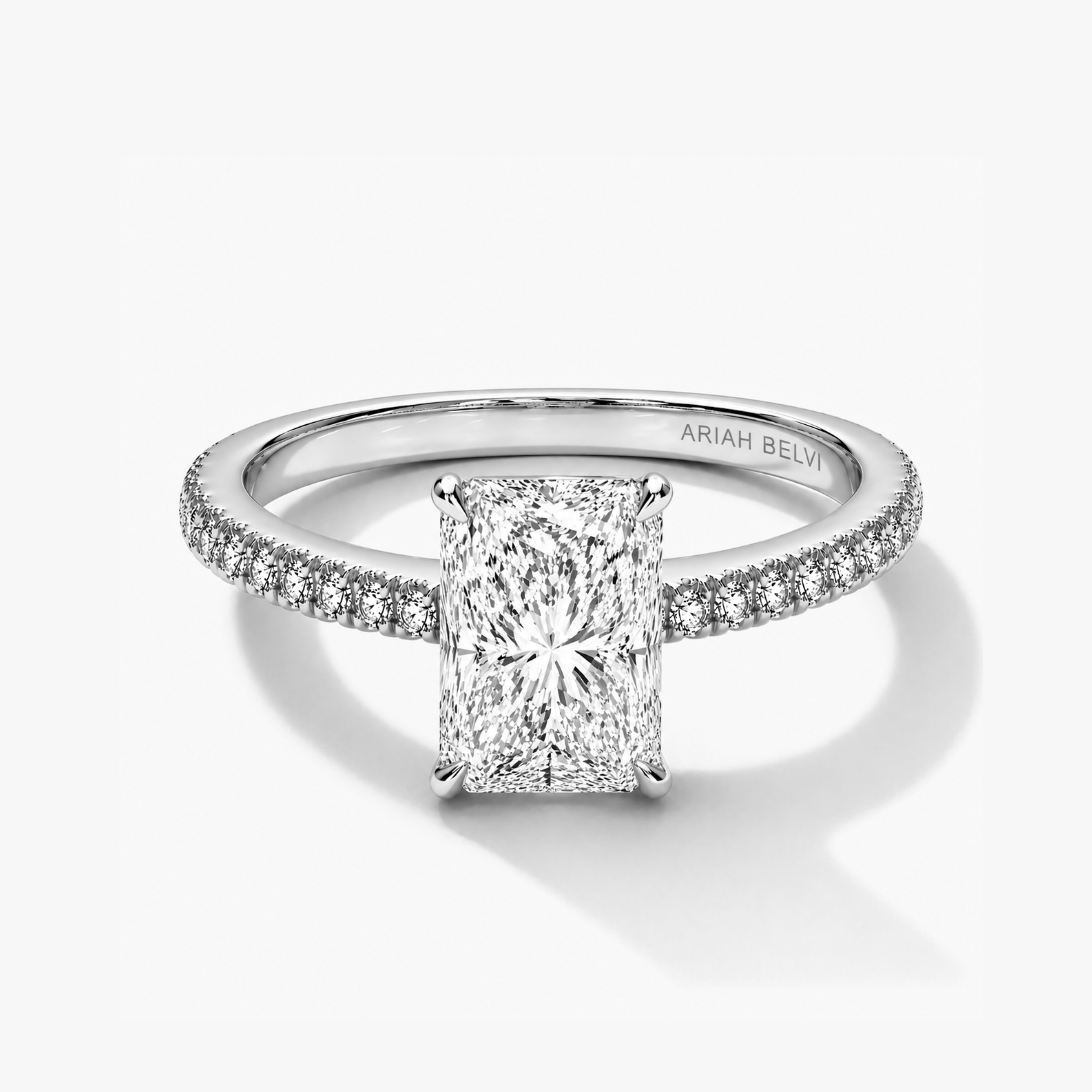 Radiant-Cut Diamond Pavé Engagement Ring with Hidden Halo