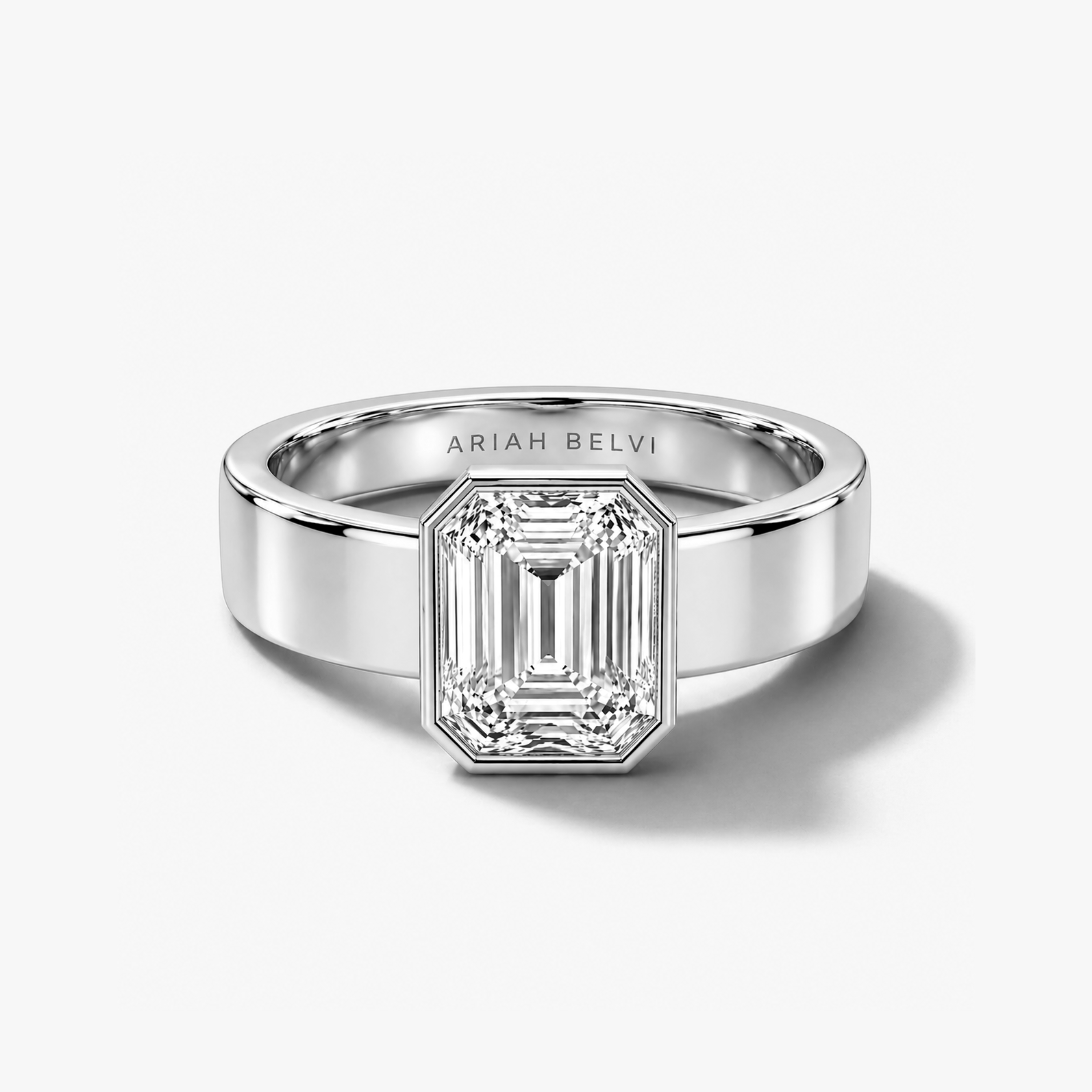 Emerald-Cut Diamond Bezel Ring on a Cigar Band