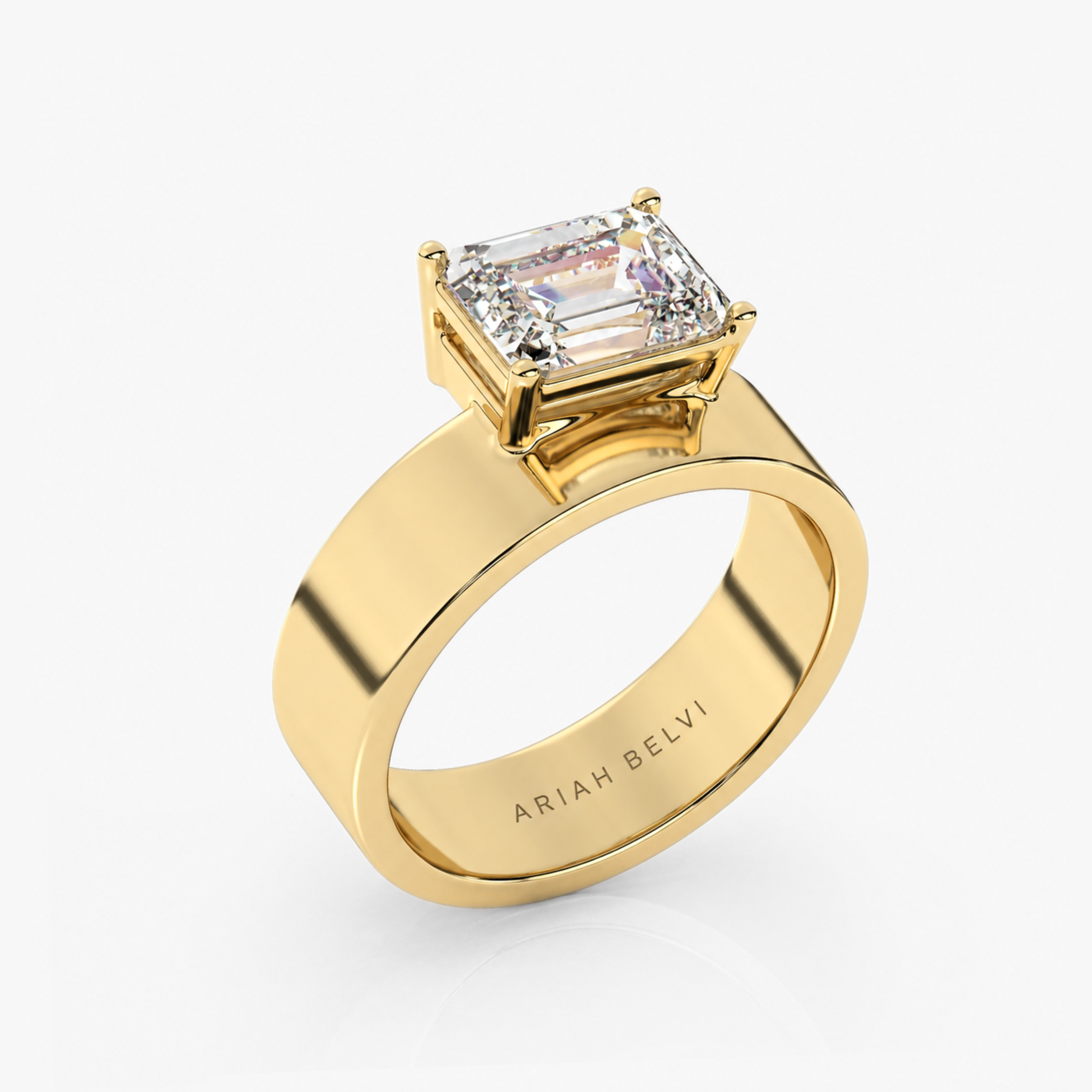 East–West Emerald Cut Diamond Ring on Cigar Band