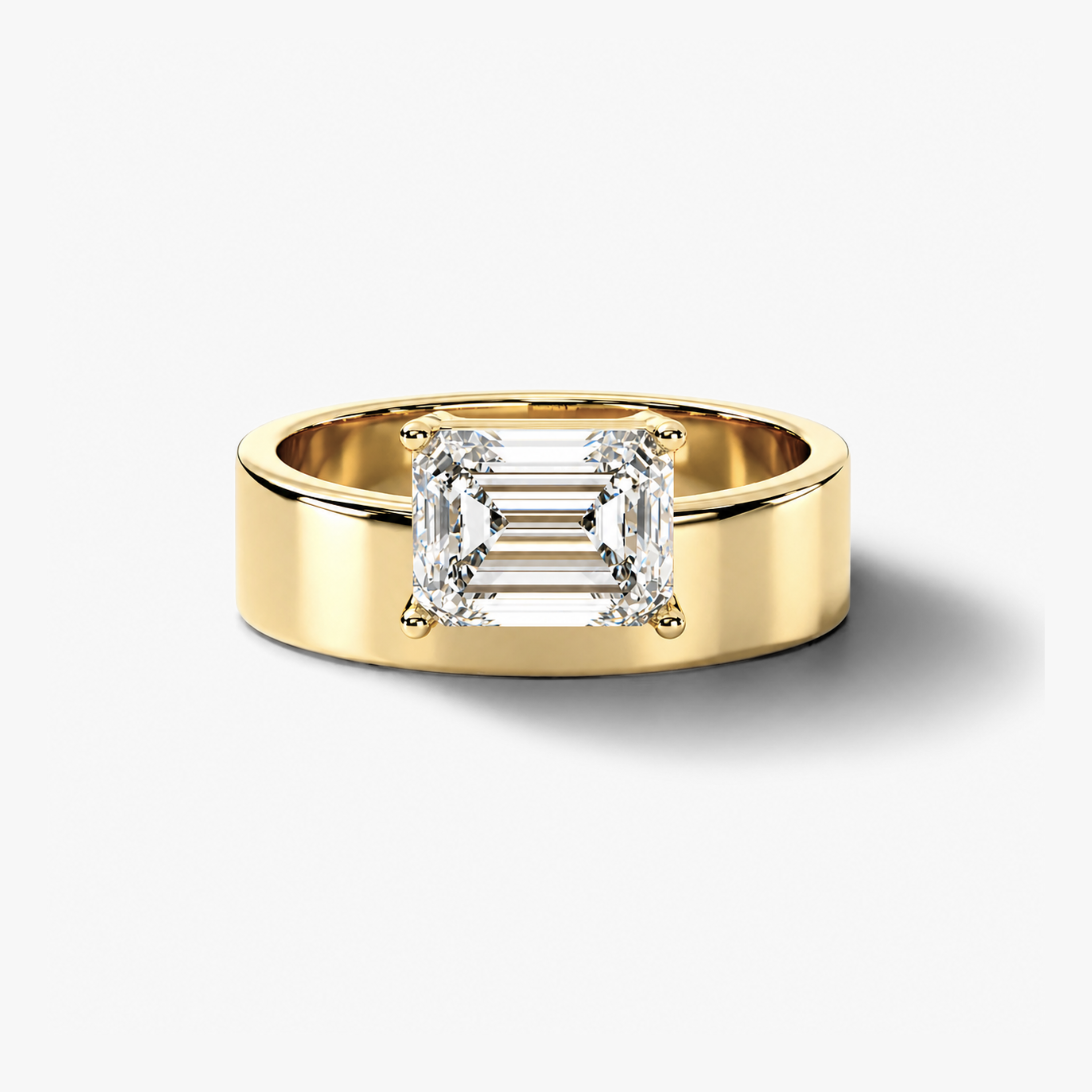 East–West Emerald Cut Diamond Ring on Cigar Band