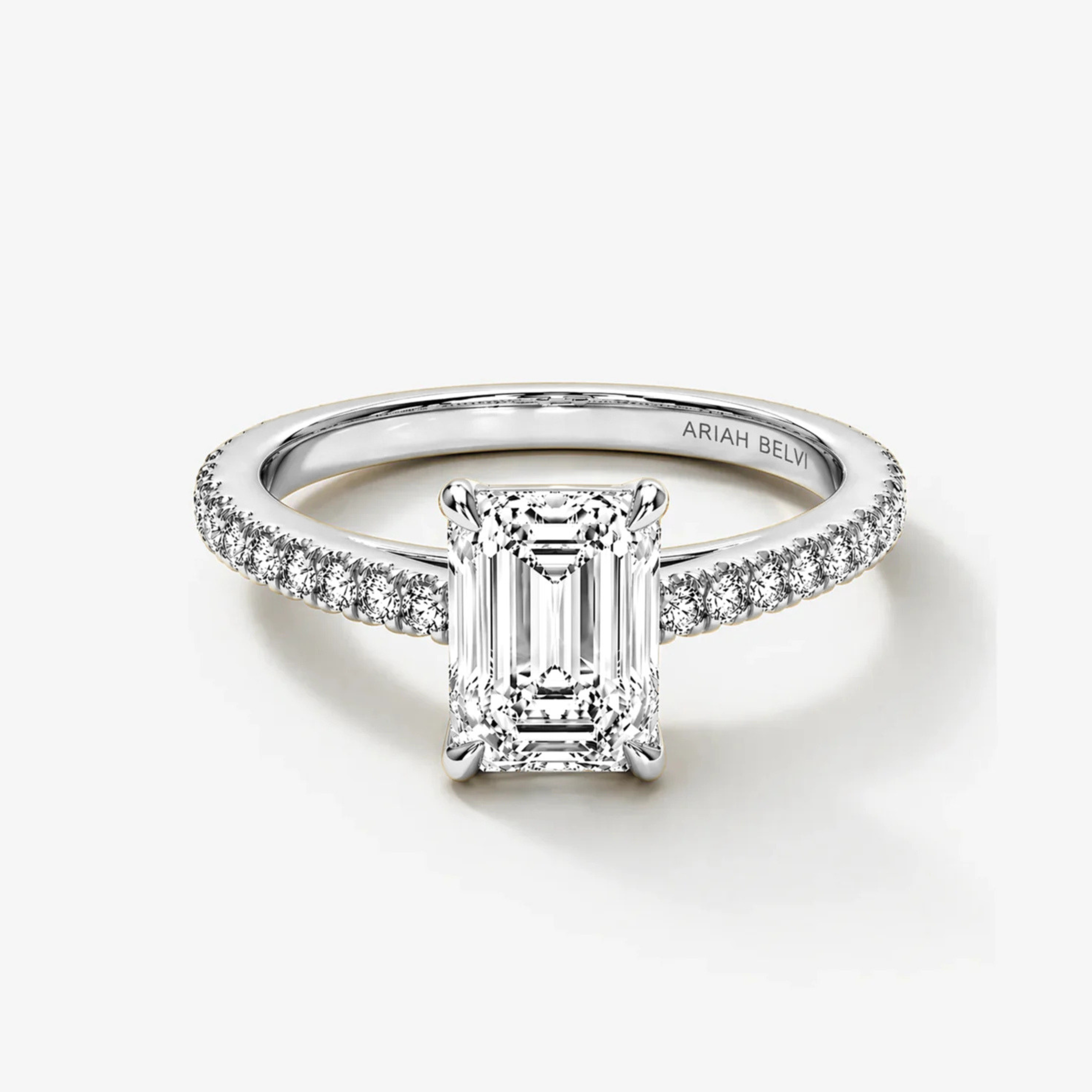 Emerald Cut Diamond Engagement Ring with Pavé Band