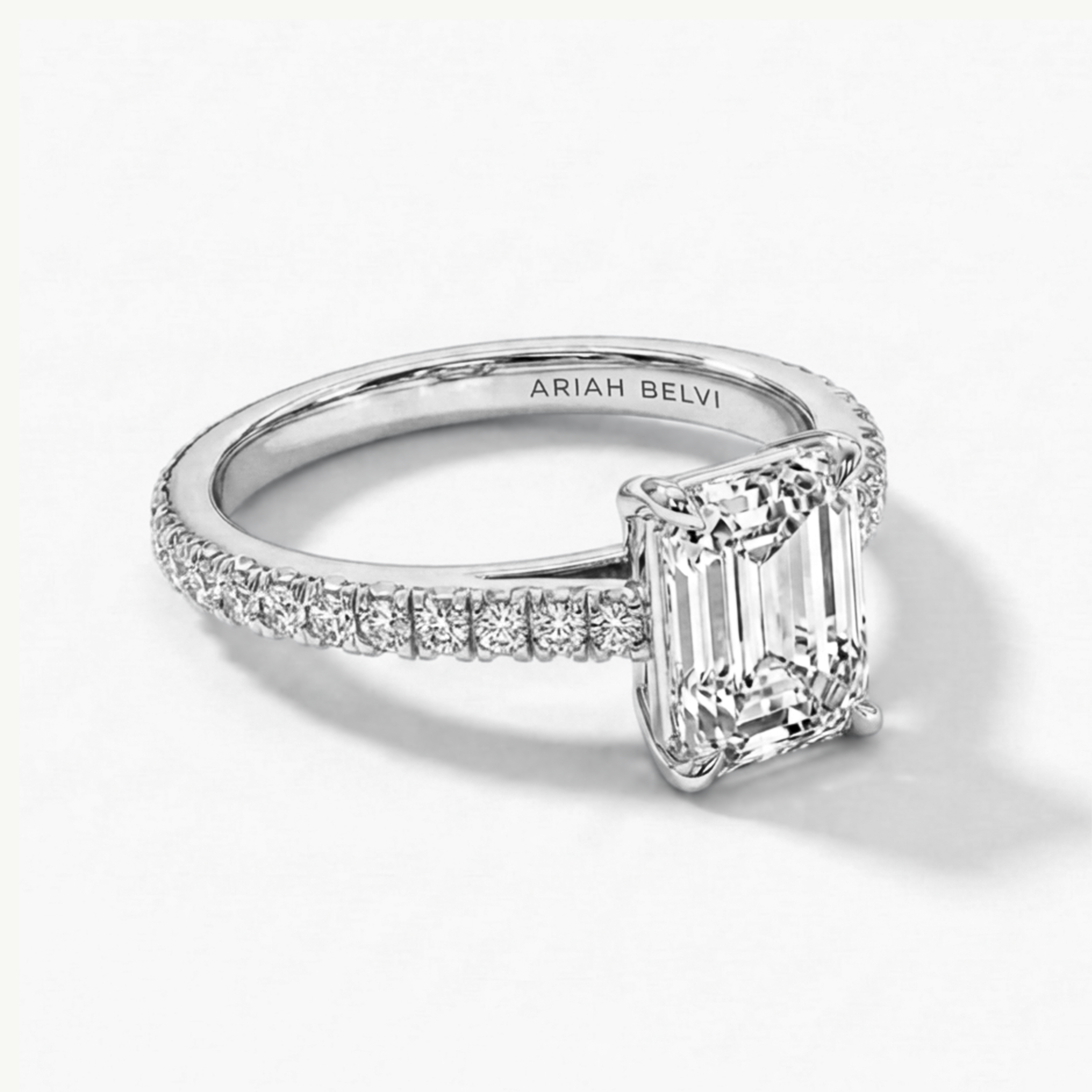Emerald Cut Diamond Engagement Ring with Pavé Band