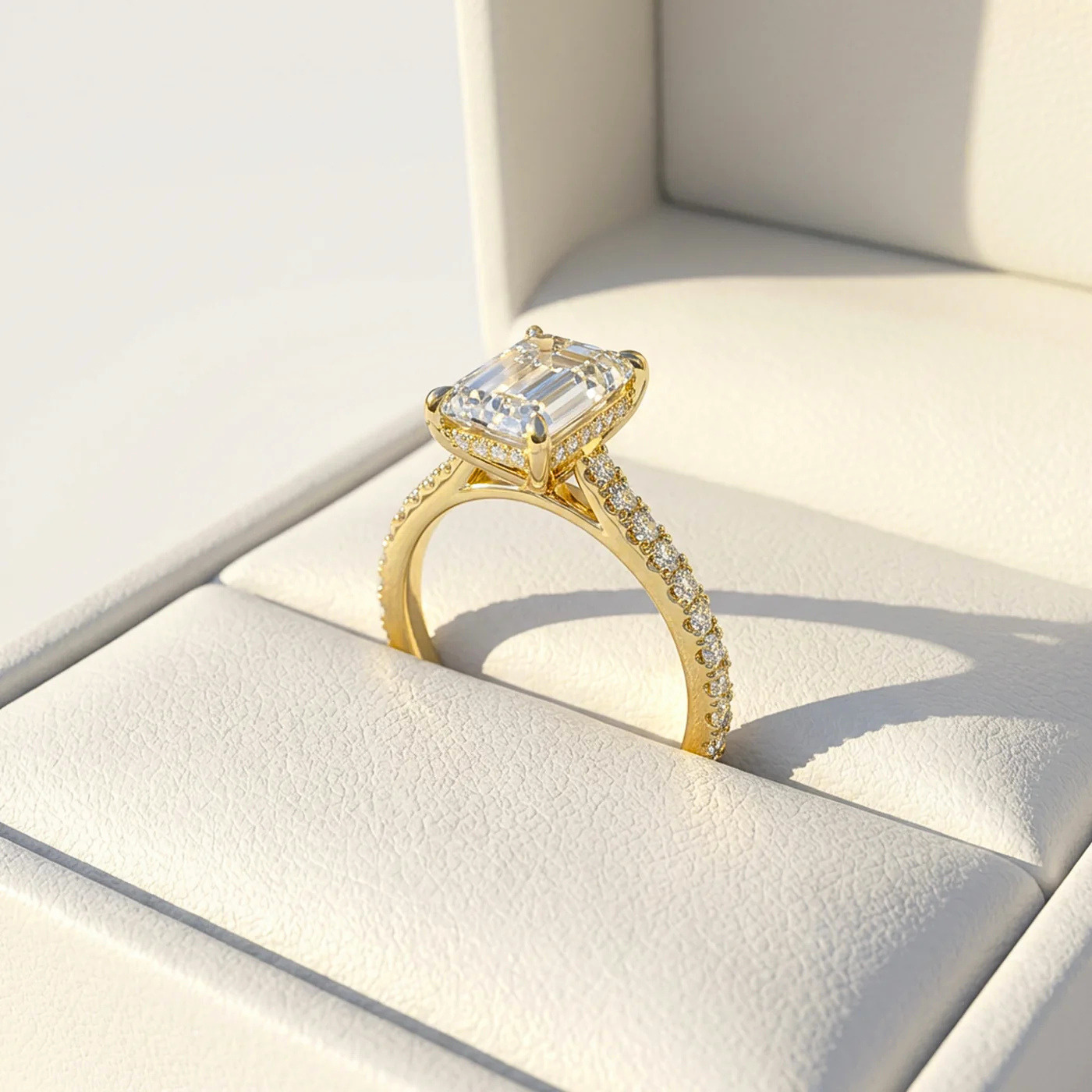 Emerald Cut Diamond Engagement Ring with Pavé Band