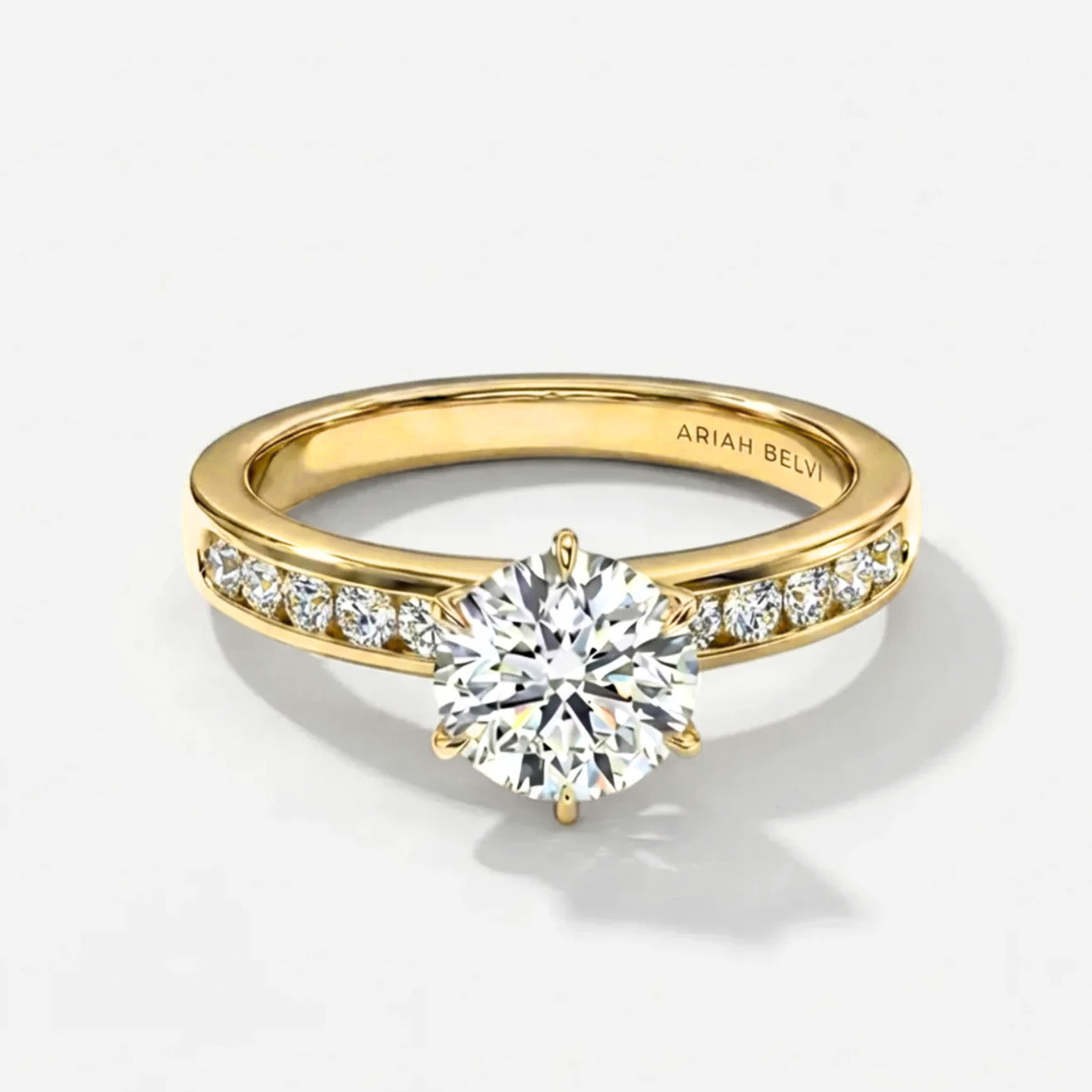 Round Brilliant Diamond Engagement Ring with Six-Claw Setting and Channel-Set Band