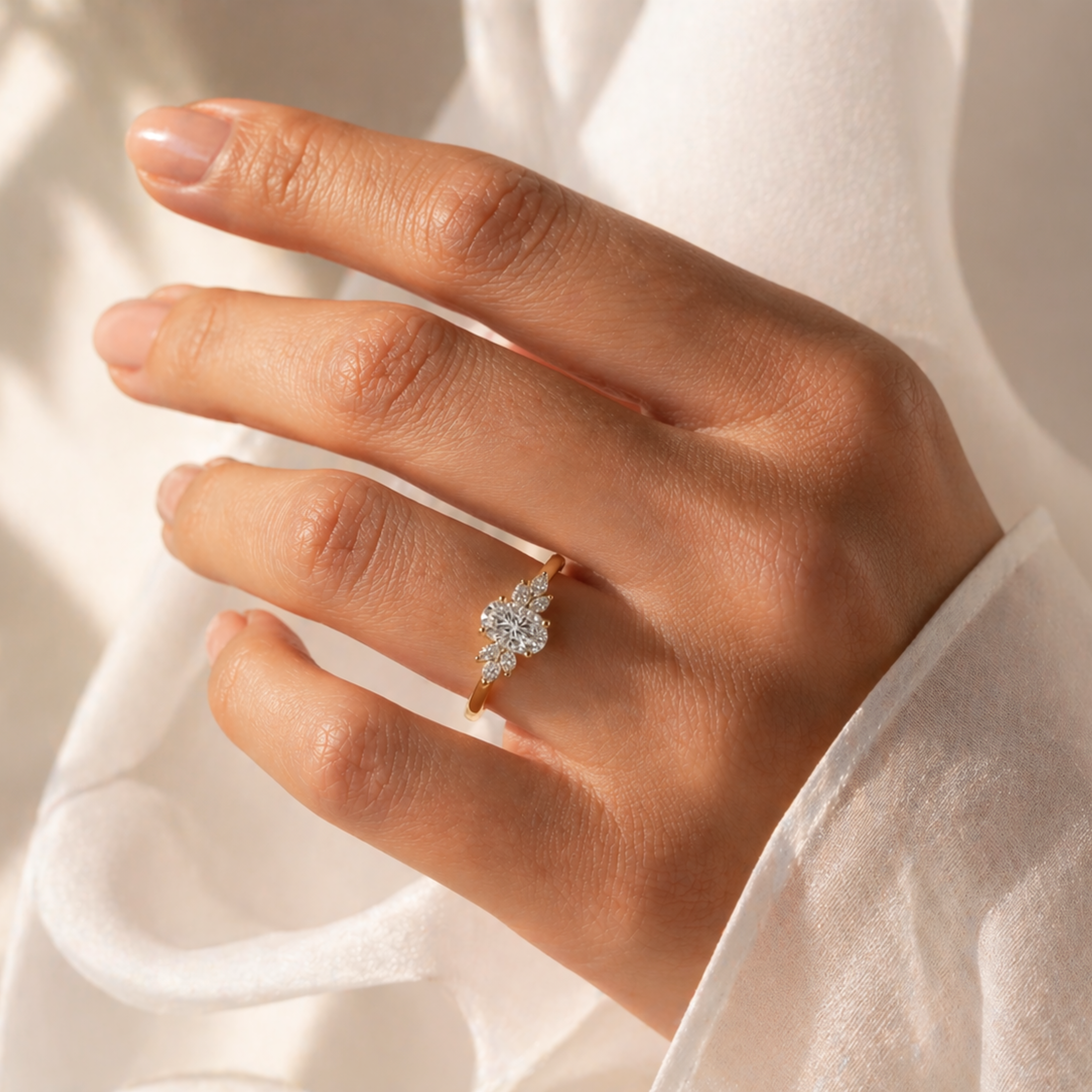 Oval Diamond Engagement Ring with Marquise Accents