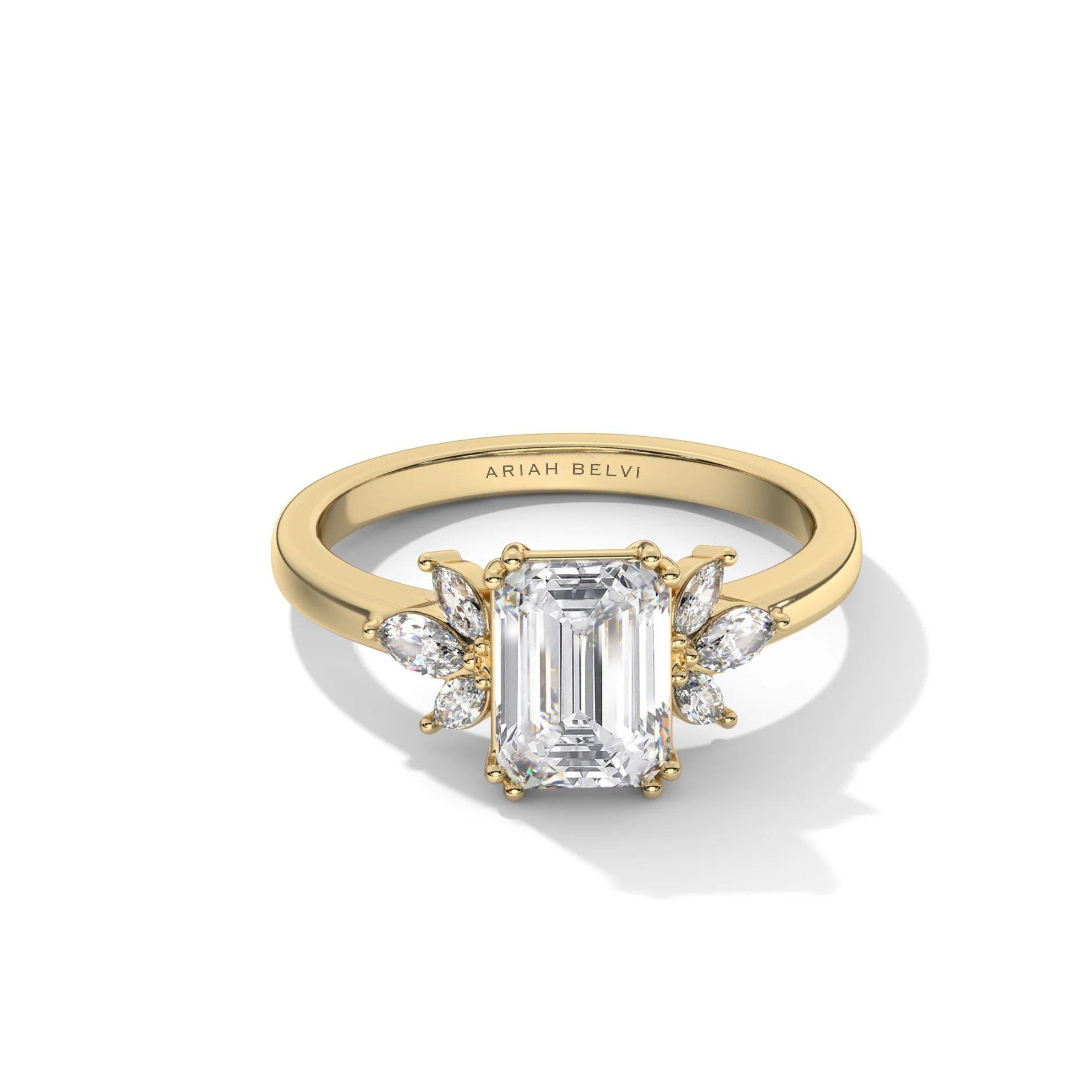 Emerald Engagement Ring with Marquise Accents