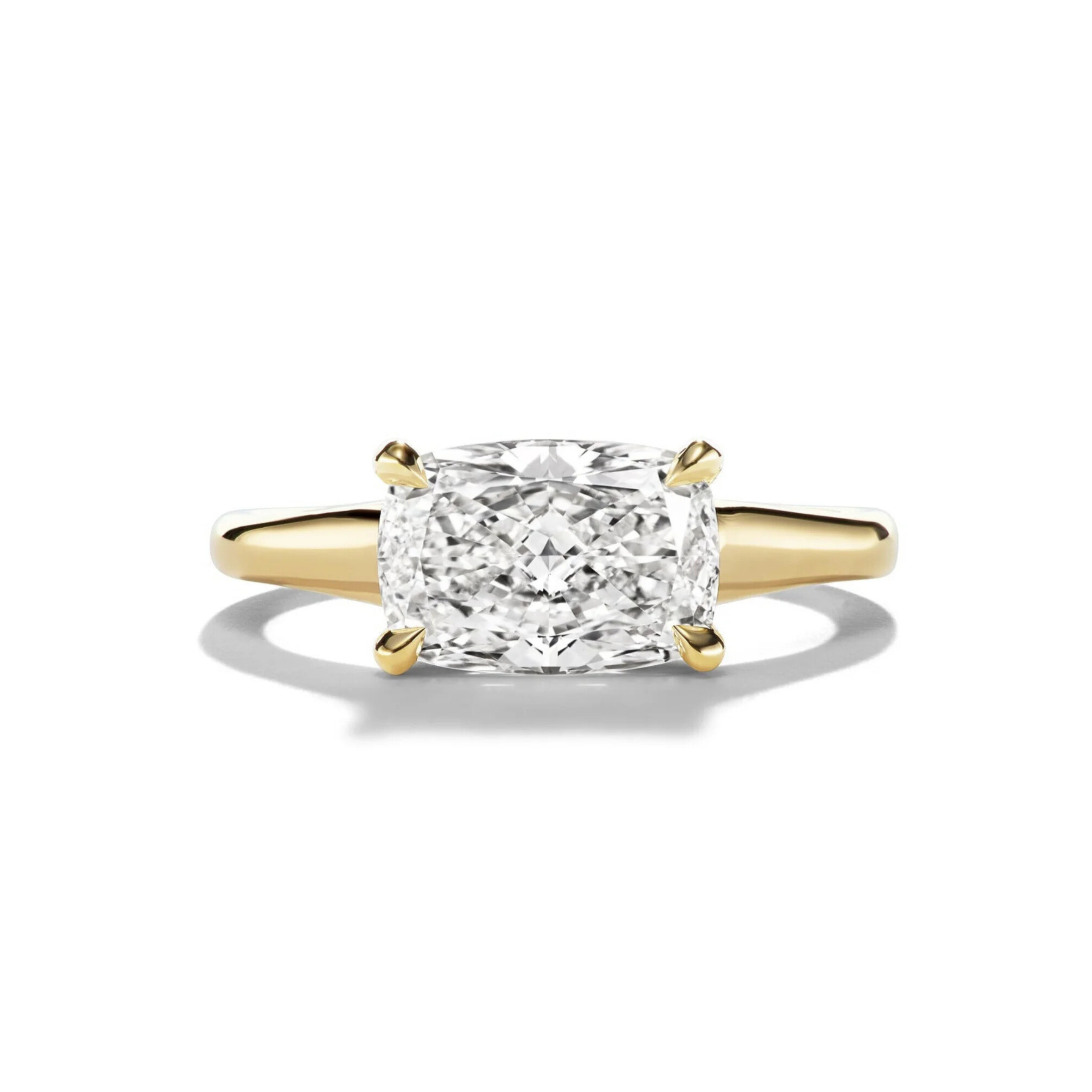 East-West Set Elongated Cushion Cut Diamond Engagement Ring
