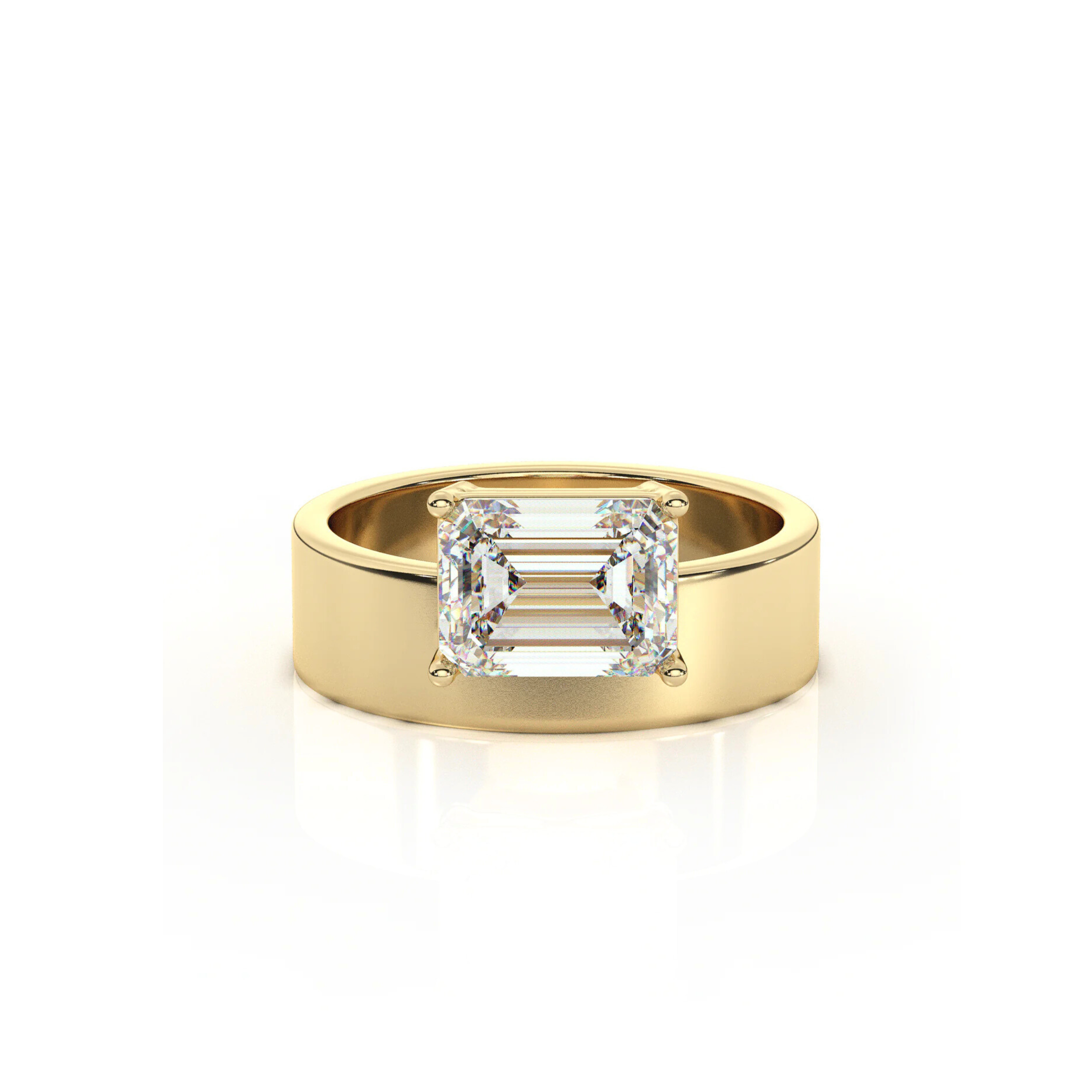 East-West Set Emerald Solitaire Diamond Ring and Cigar Band Set
