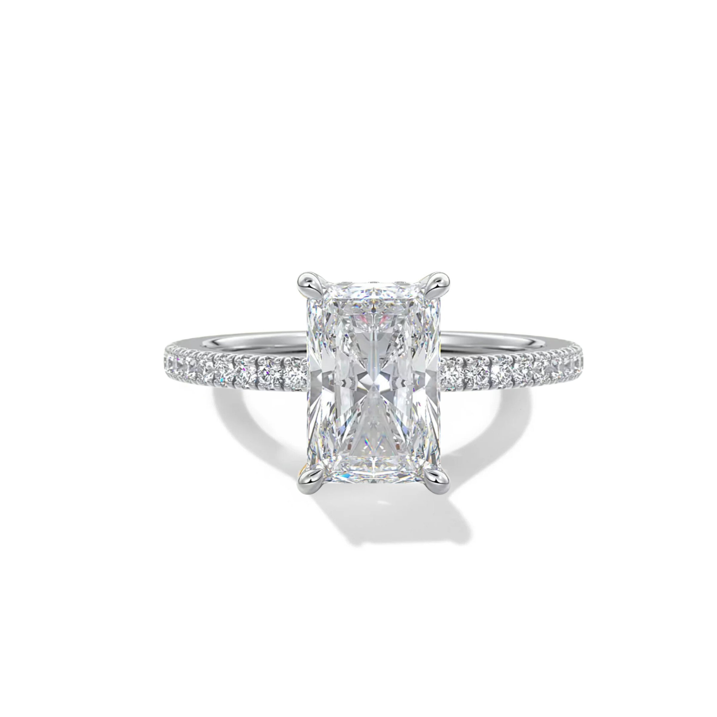 Radiant Cut Diamond on a Pavé Band with a Hidden Halo
