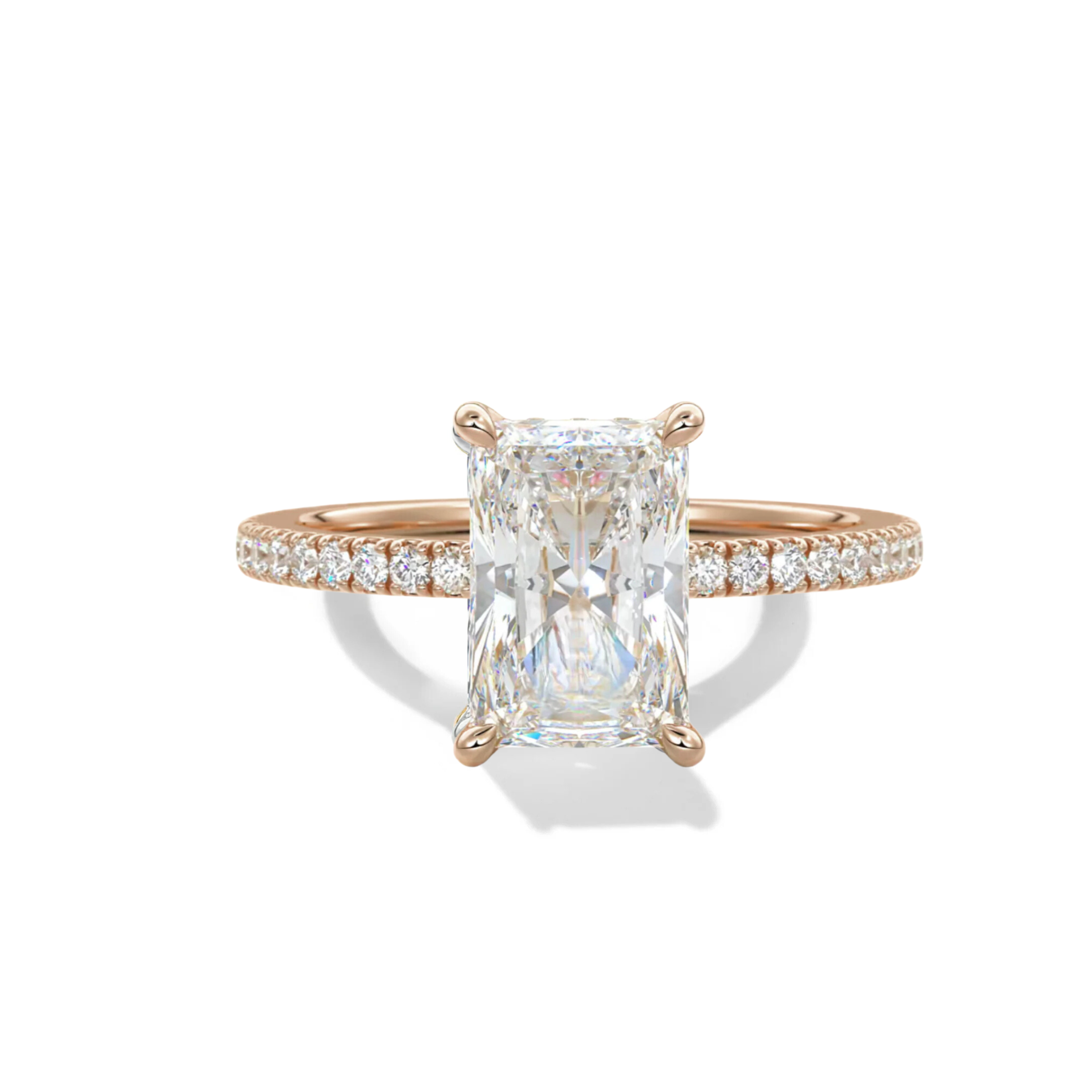 Radiant Cut Diamond on a Pavé Band with a Hidden Halo