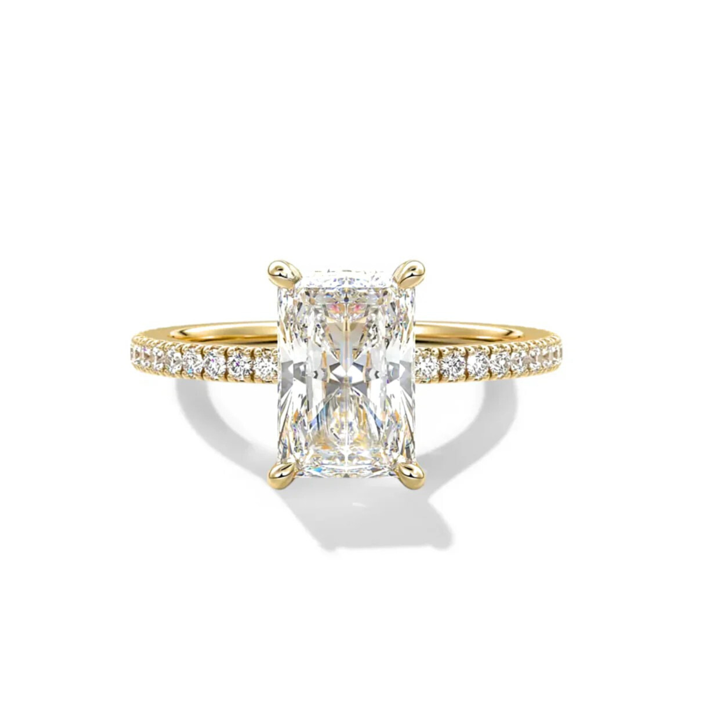 Radiant Cut Diamond on a Pavé Band with a Hidden Halo