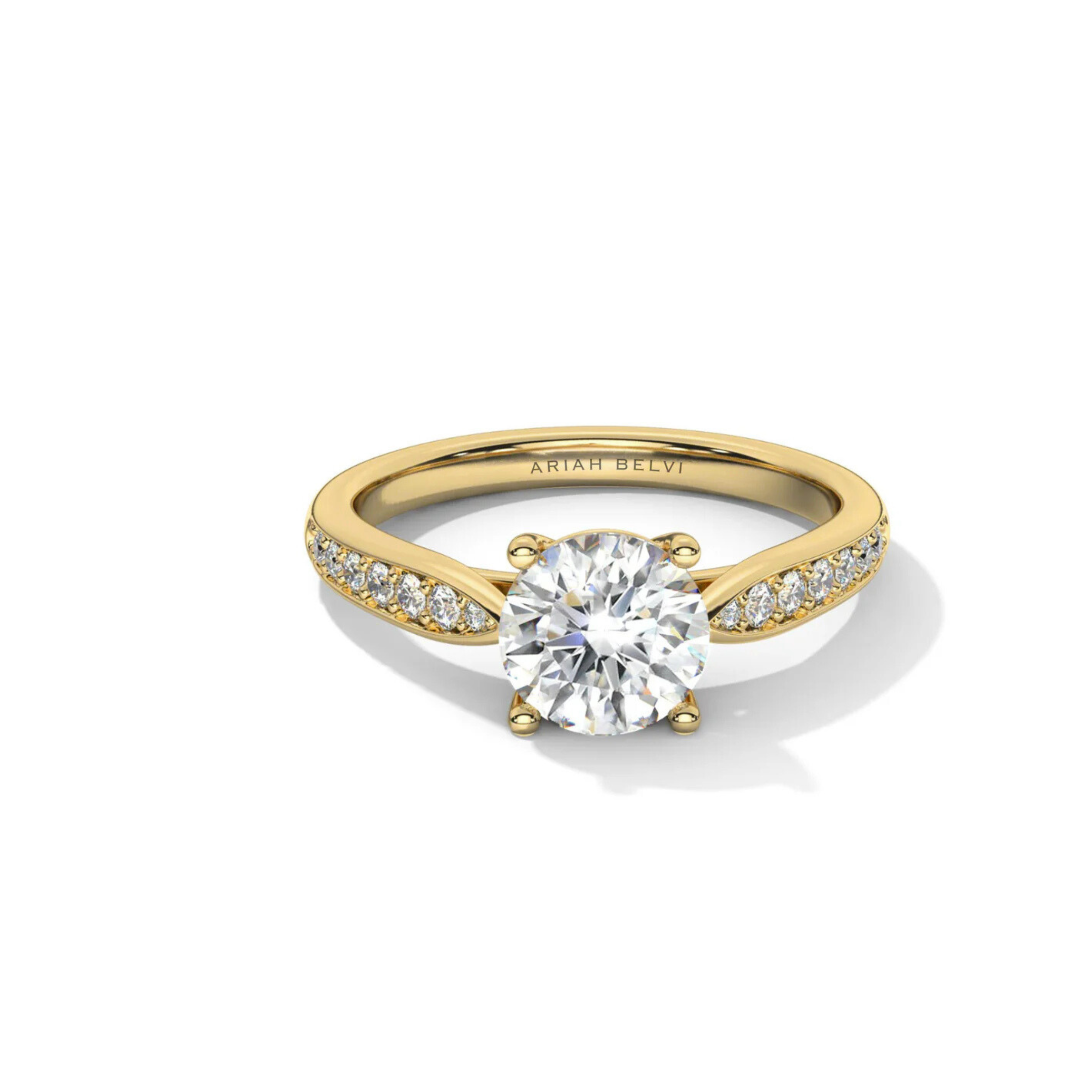 Round, 4-Claw with Tapered Accent Stone Band