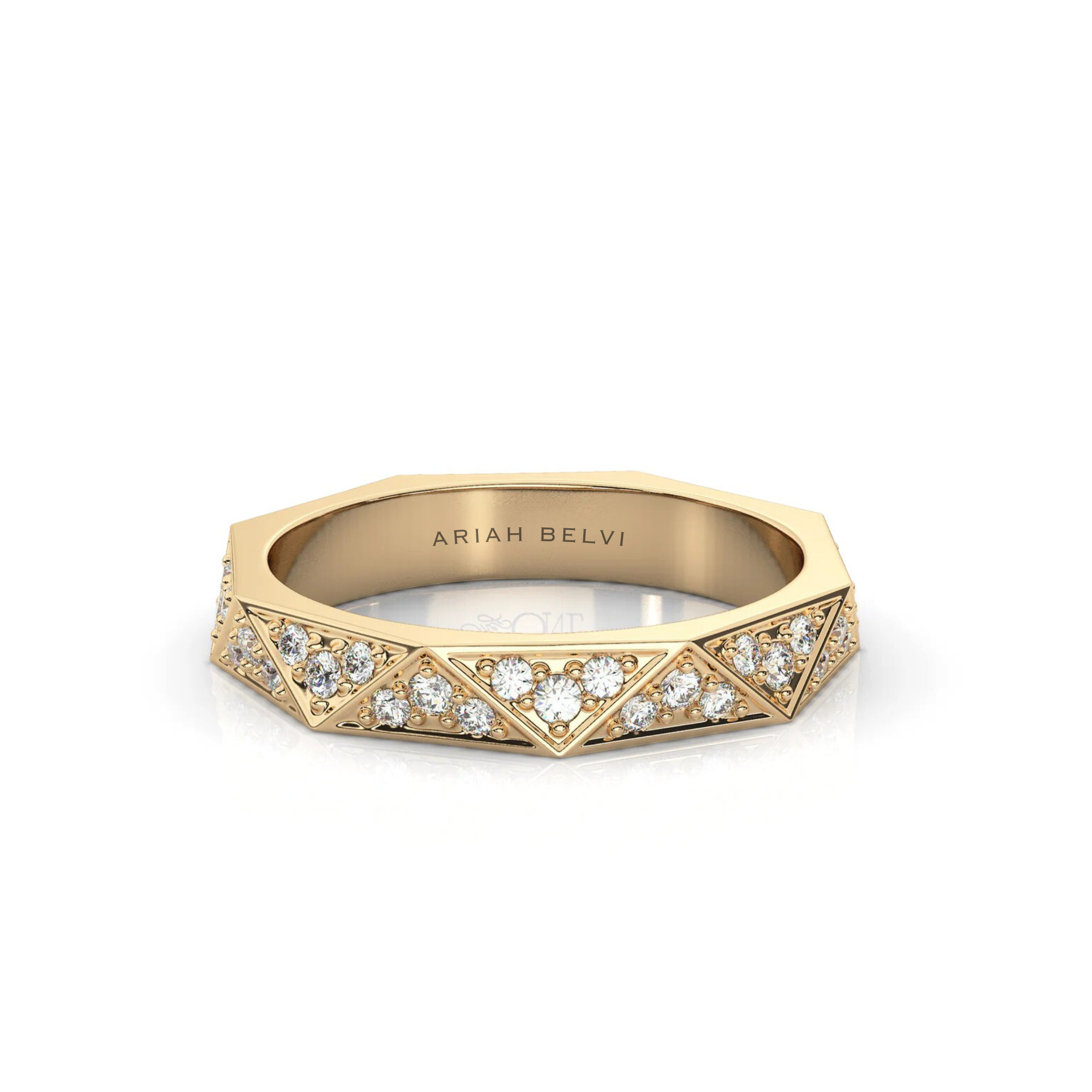 Round Diamond Geometric Wedding Band
