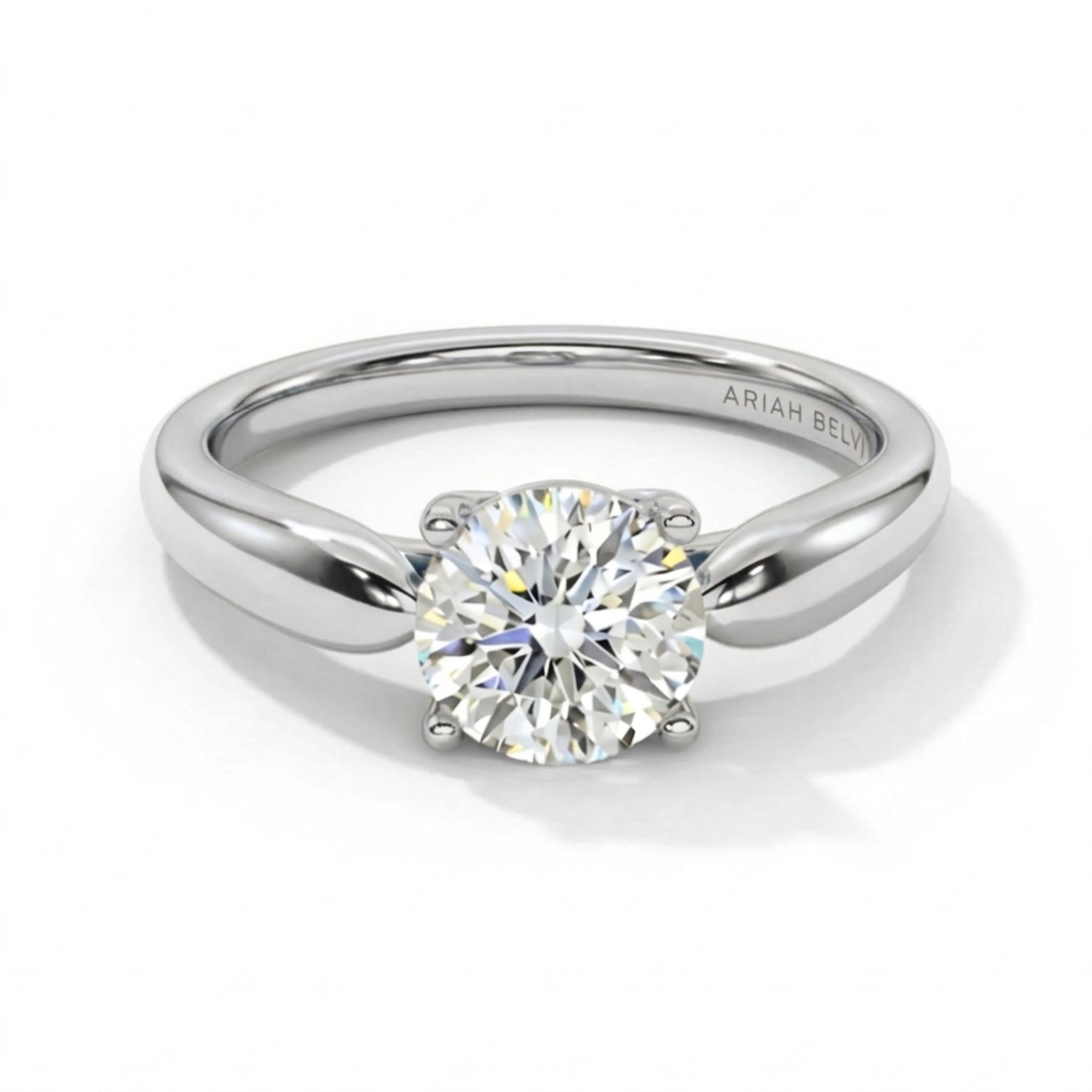 Round Brilliant Diamond Solitaire Engagement Ring with 4-Claw Setting and Tapered Band