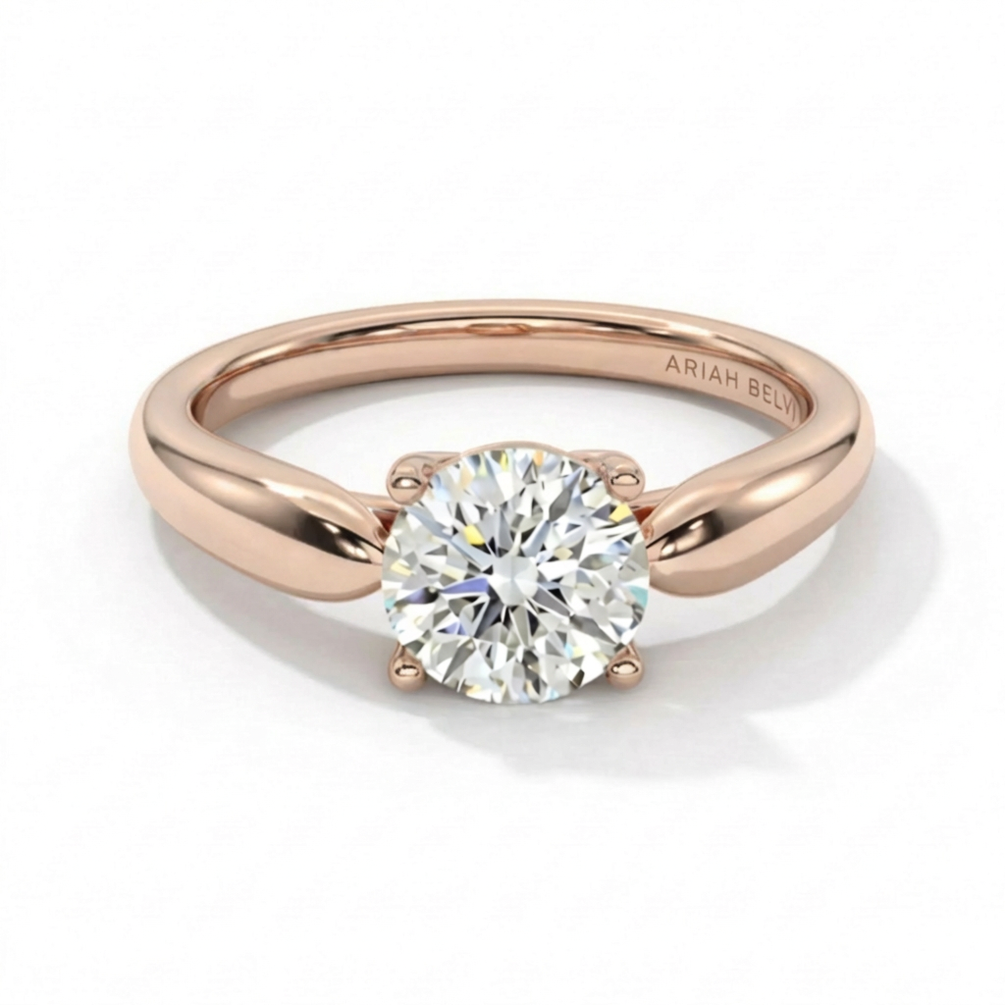Round Brilliant Diamond Solitaire Engagement Ring with 4-Claw Setting and Tapered Band