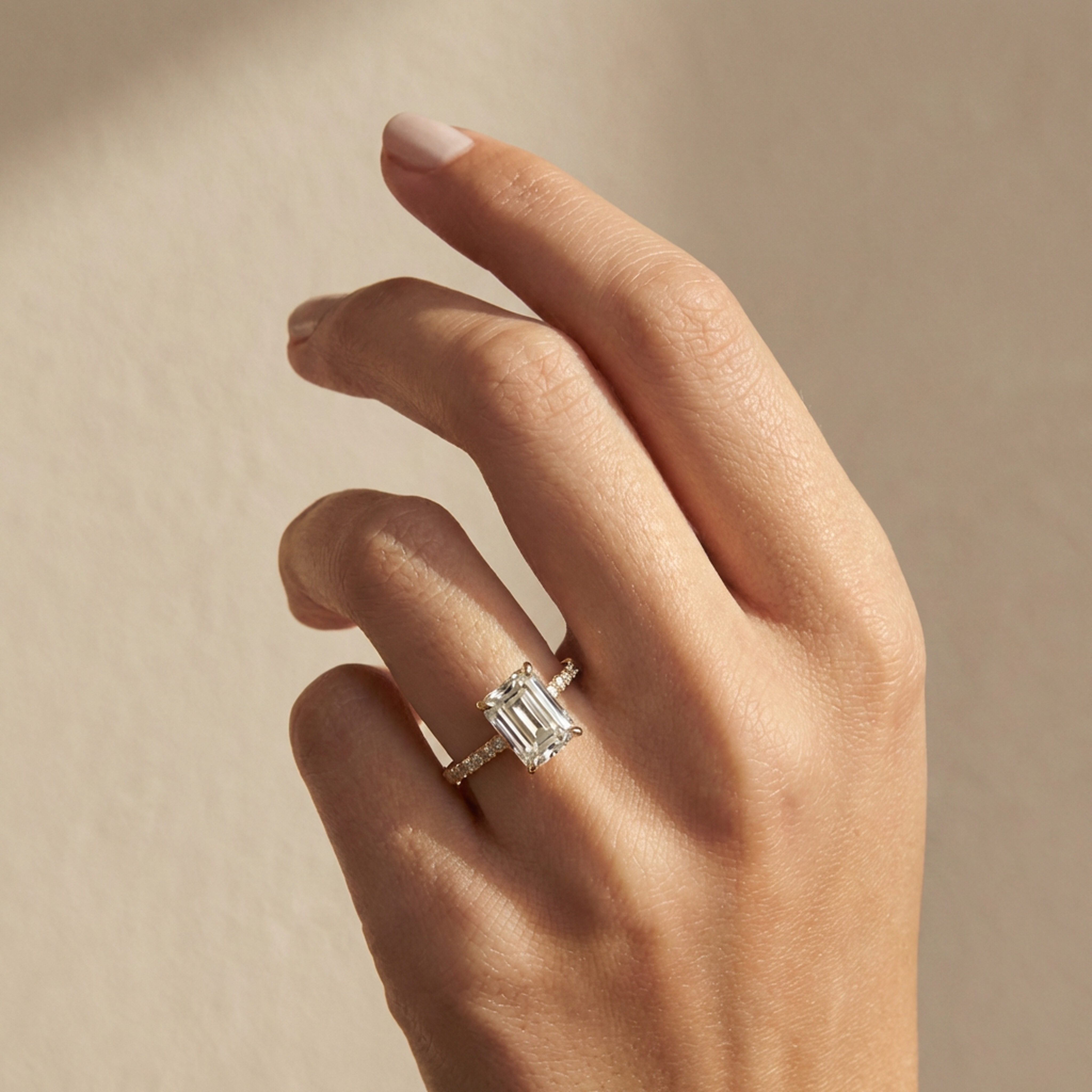 Emerald Cut Diamond Engagement Ring with Pavé Band
