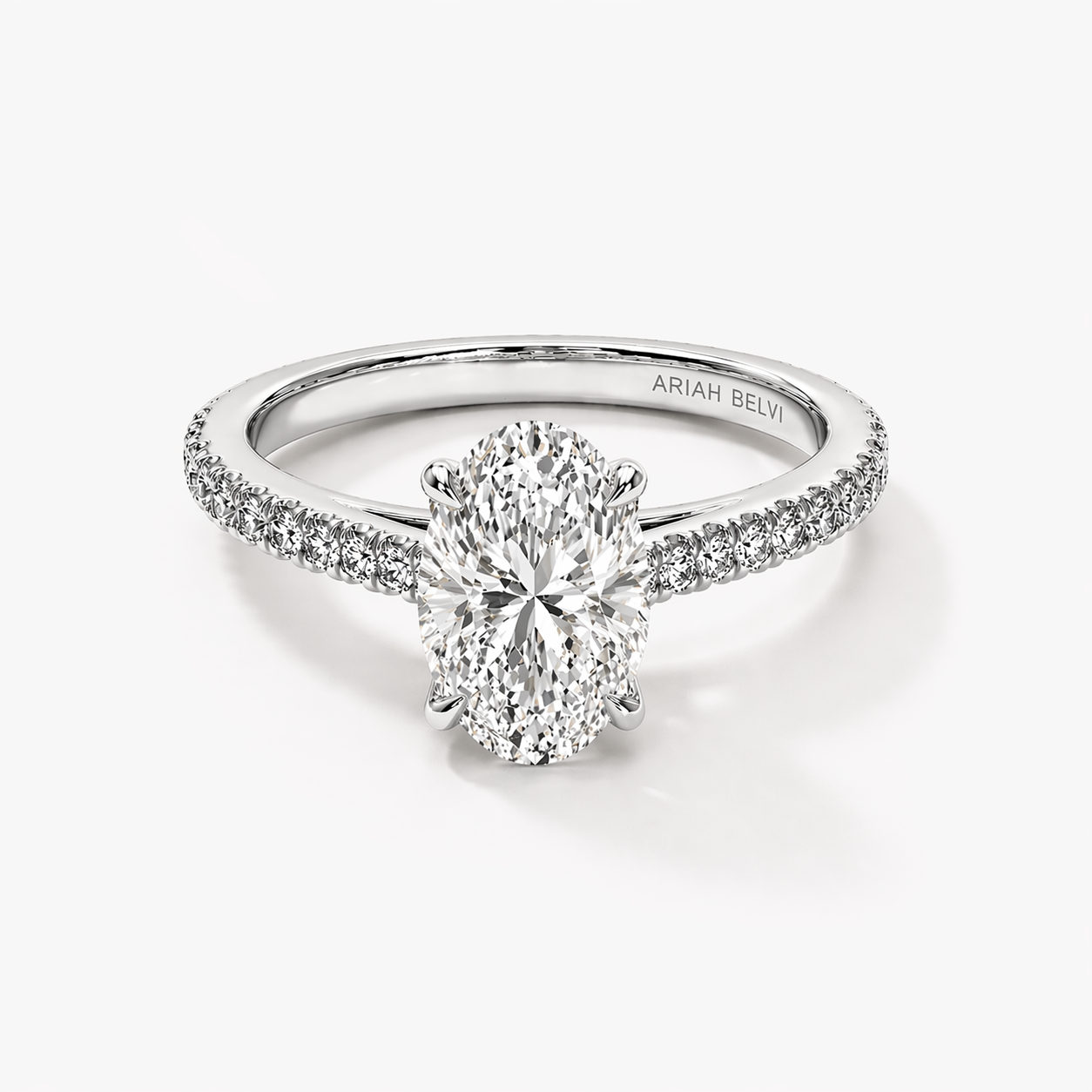 Oval Diamond Engagement Ring with Pavé Band and Hidden Halo