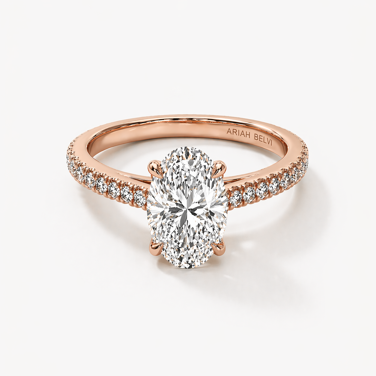 Oval Diamond Engagement Ring with Pavé Band and Hidden Halo