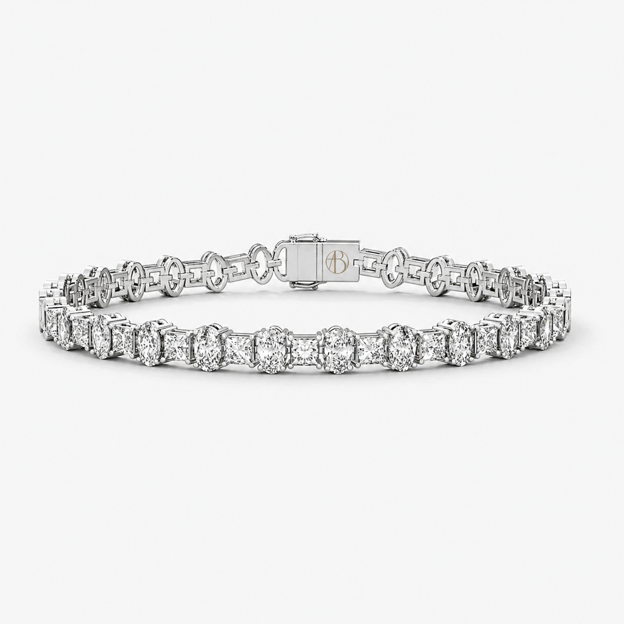Oval and Princess Cut Diamond Tennis Bracelet