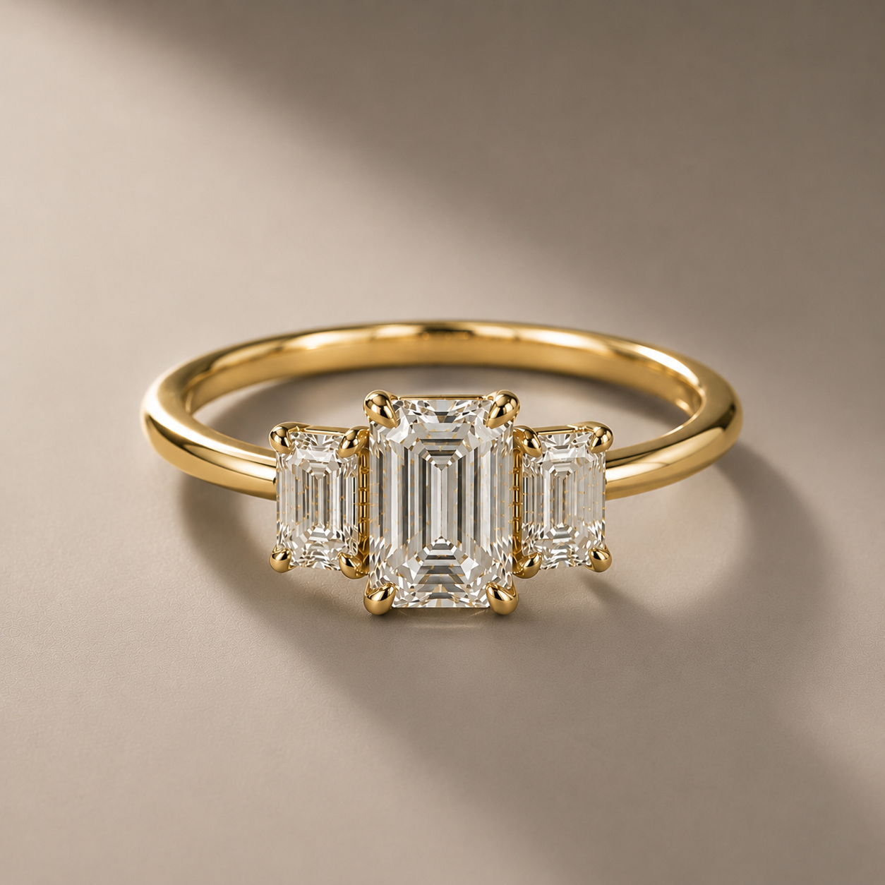 Custom Emerald Cut Diamond Trilogy Ring