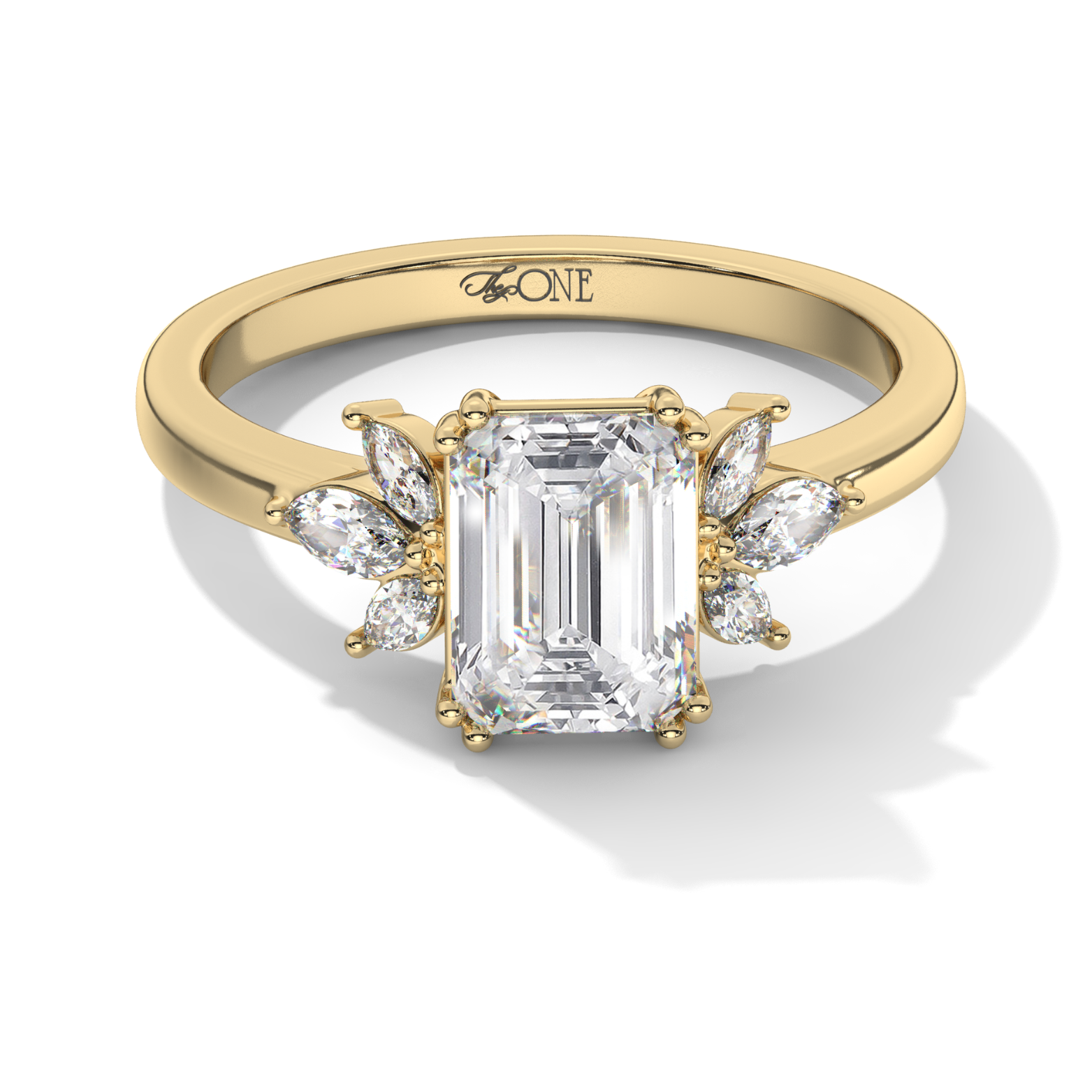 Emerald Engagement Ring with Marquise Accents Yellow Gold 