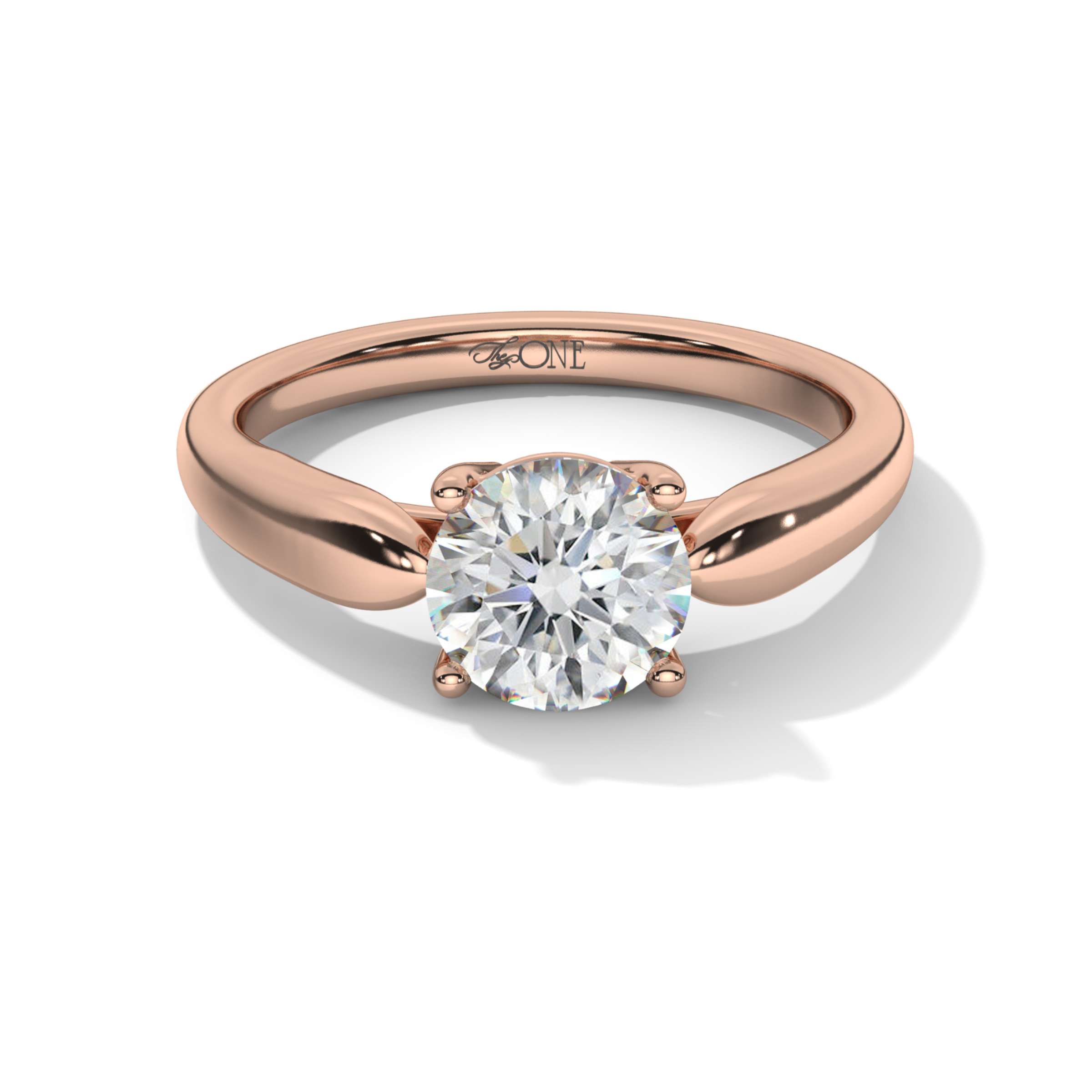 Round Diamond Ring Solitaire 4-Claw, Tapered Band, Rose Gold
