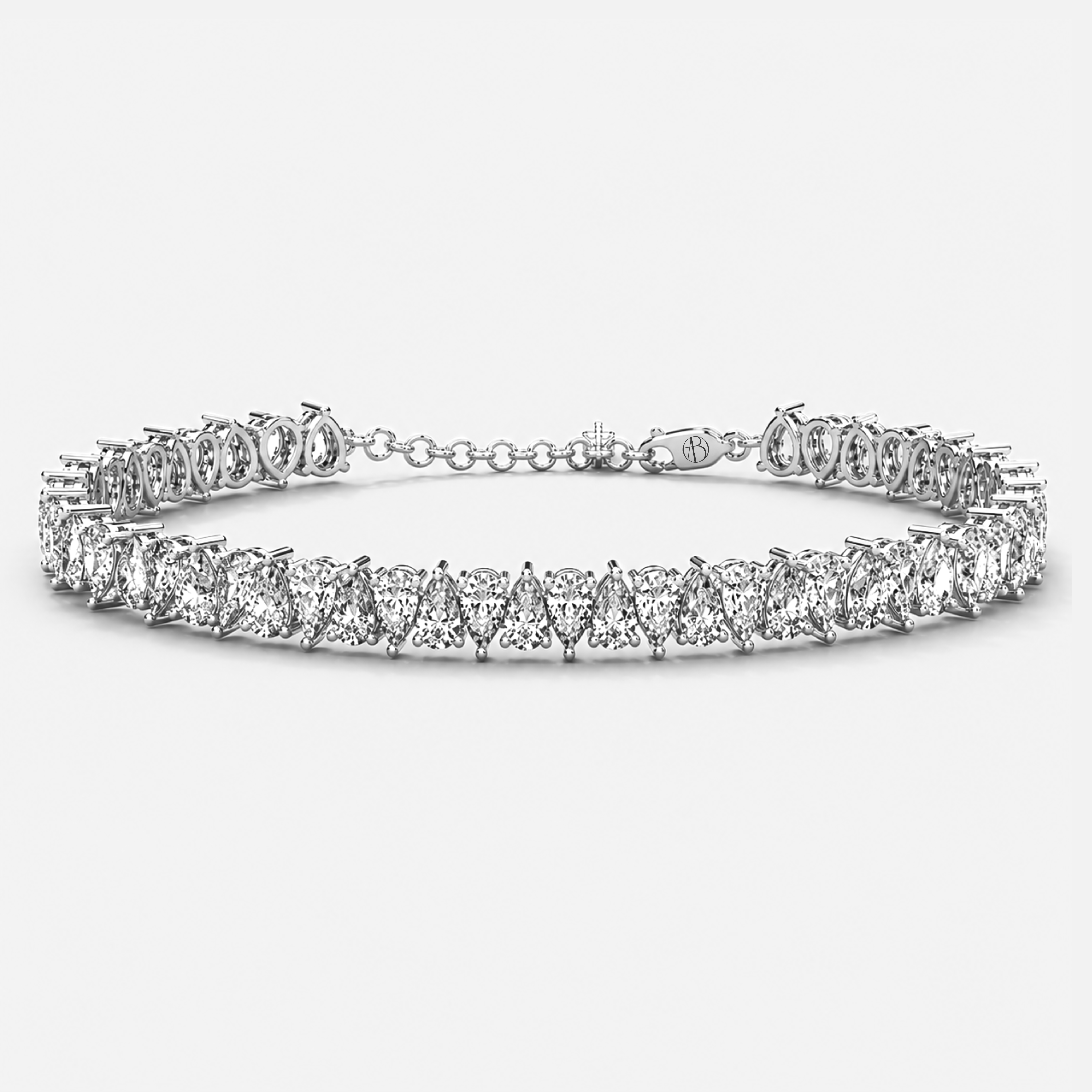 Pear cut diamond tennis bracelet in white gold