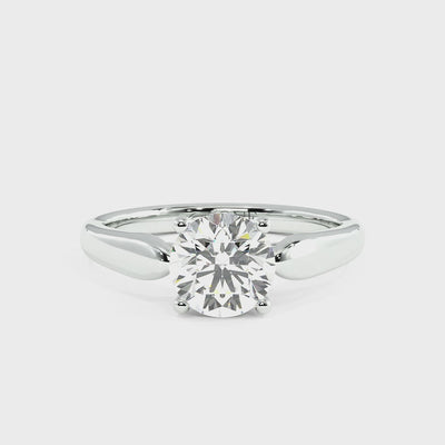 Round Solitaire 4-Claw, Tapered Band White Gold, Platinum