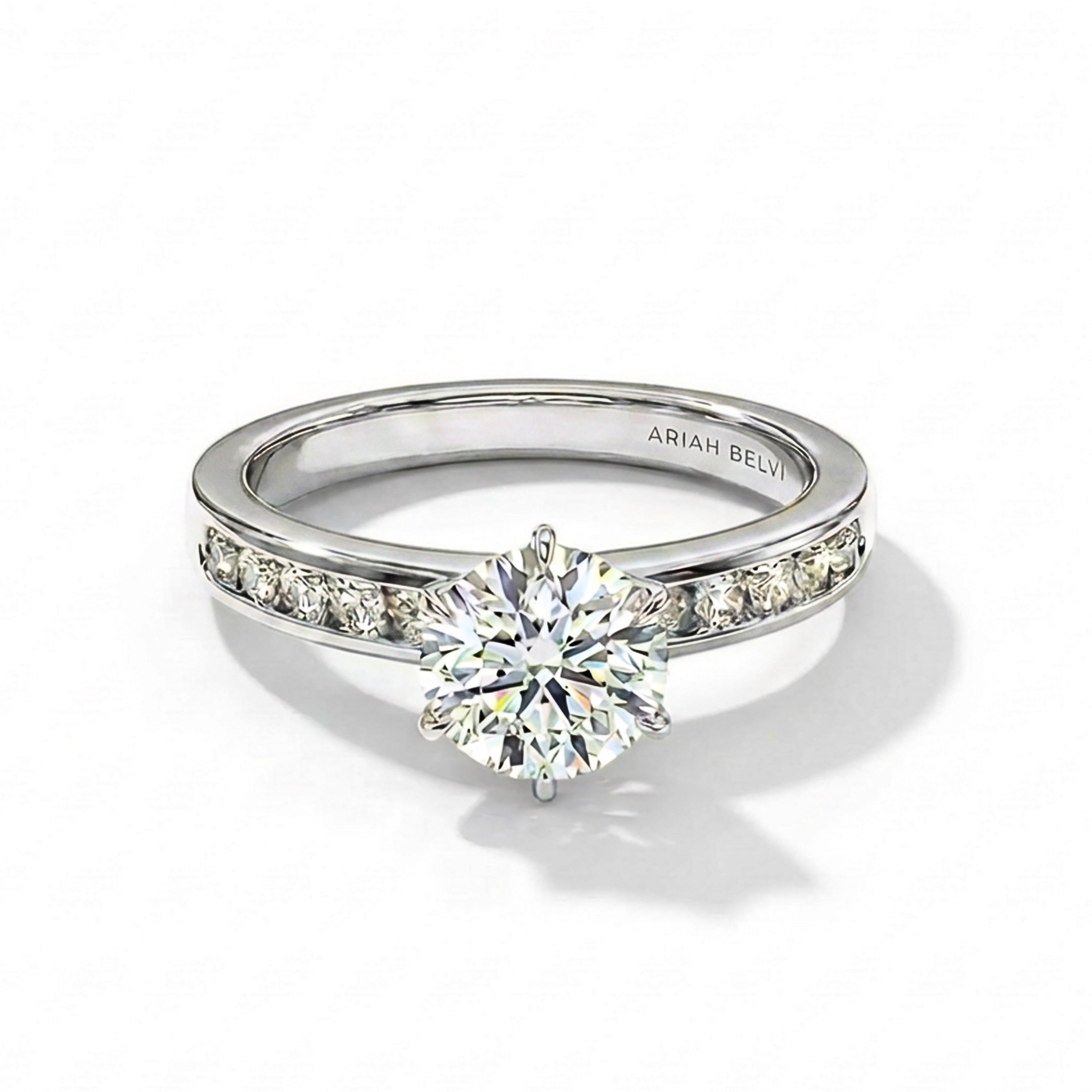 Round Brilliant Diamond Engagement Ring with Six-Claw Setting and Channel-Set Band
