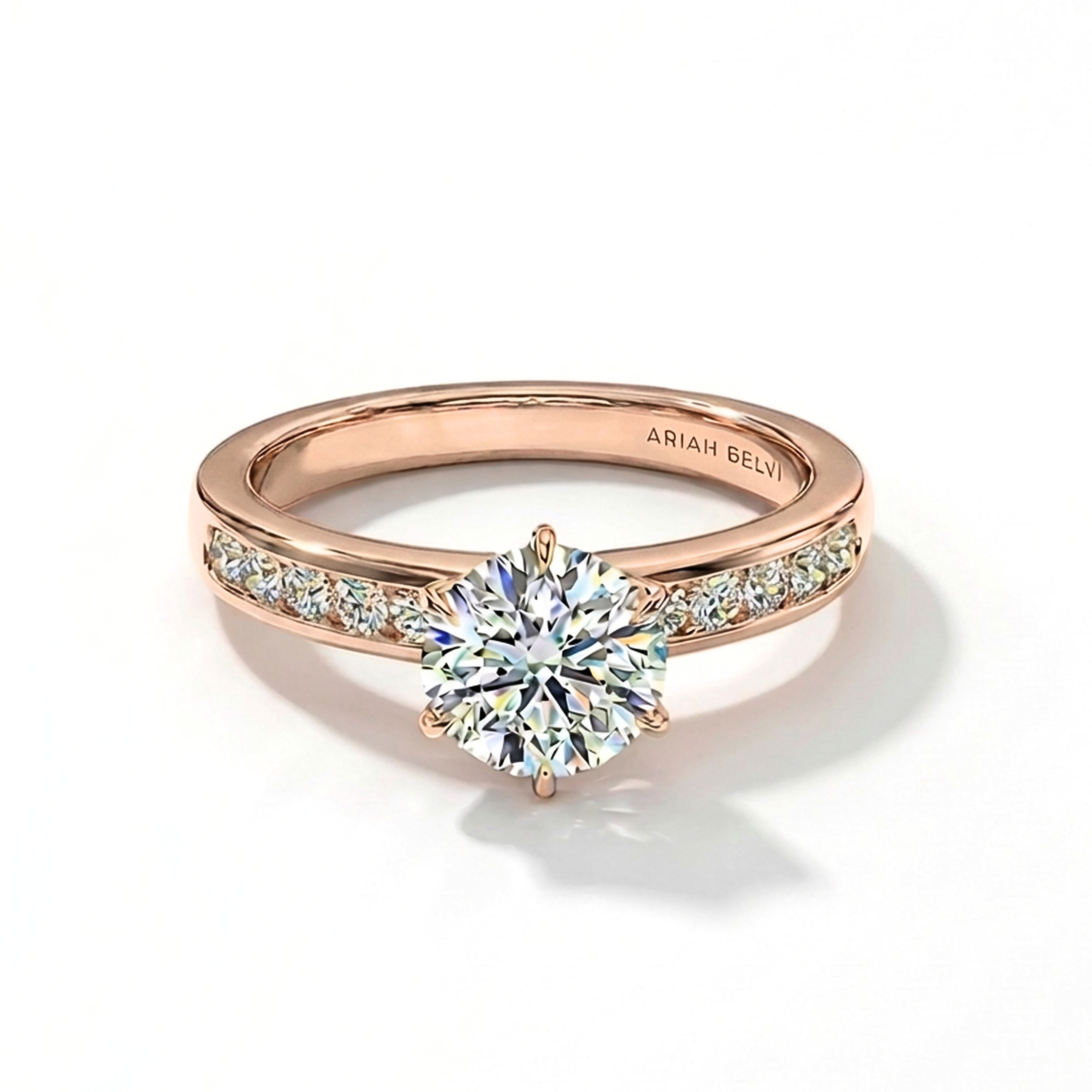 Round Brilliant Diamond Engagement Ring with Six-Claw Setting and Channel-Set Band